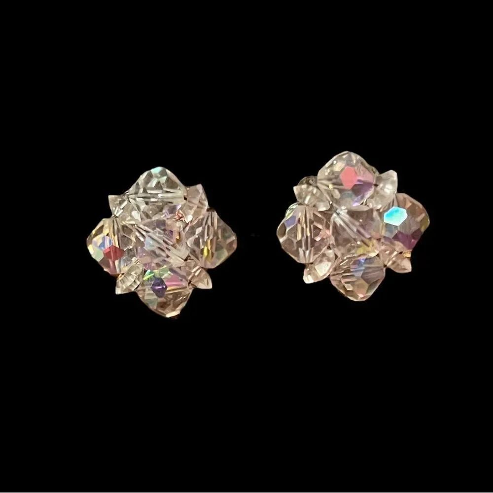 Gorgeous Vintage AB Cluster Clip On Earrings
